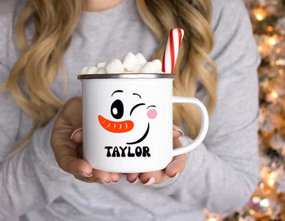 Christmas Enamel Mugs – Personalized Snowman Faces