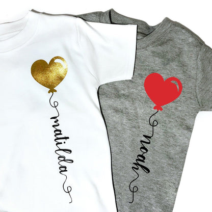 Personaliased heart balloon with name Love Valentines Day Shirt - Matching Unisex, Ladies Fitted & Kids