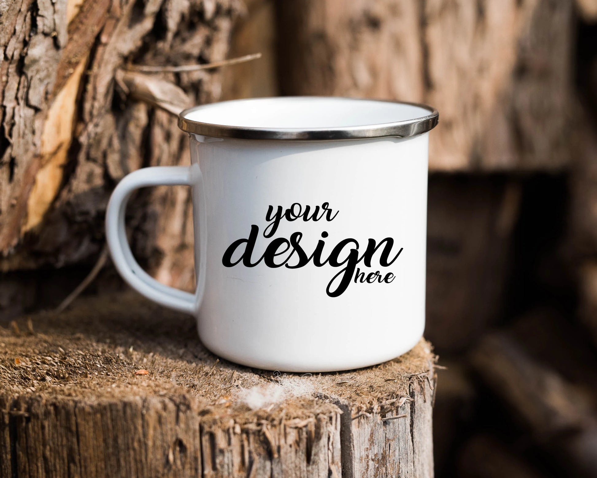 “Personalised enamel metal mug with silver rim – custom design, CGD Promotions”