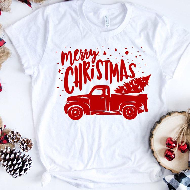 Merry Christmas Red Truck & Tree Adult & Kids Christmas Printed Shirt