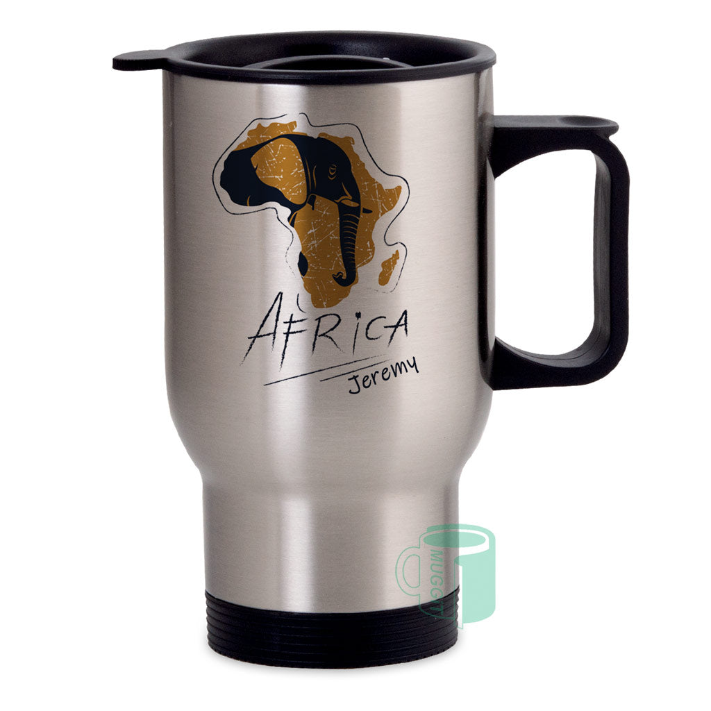 Custom Design White/Silver Travel Mug - Personalised Double-Walled 400ml Stainless Steel Travel Mug SA | CGD Promotions