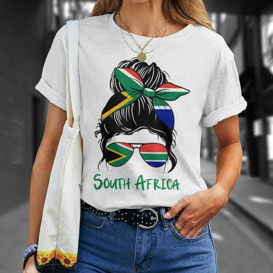 South African Woman Graphic Shirt – Flag in Glasses & Hair | Unisex & Kids Heritage Shirts – CGD Promotions