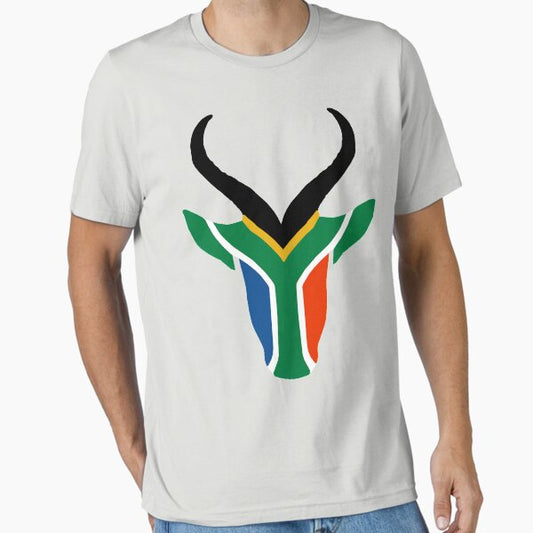 “Proudly South African Buck T-Shirt with heritage flag design”