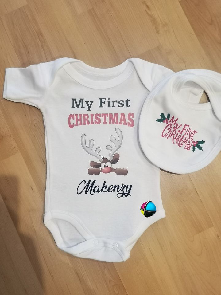 My First Christmas Character Christmas Printed Baby Grow