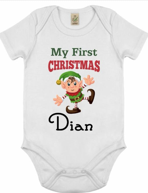 My First Christmas Character Christmas Printed Baby Grow